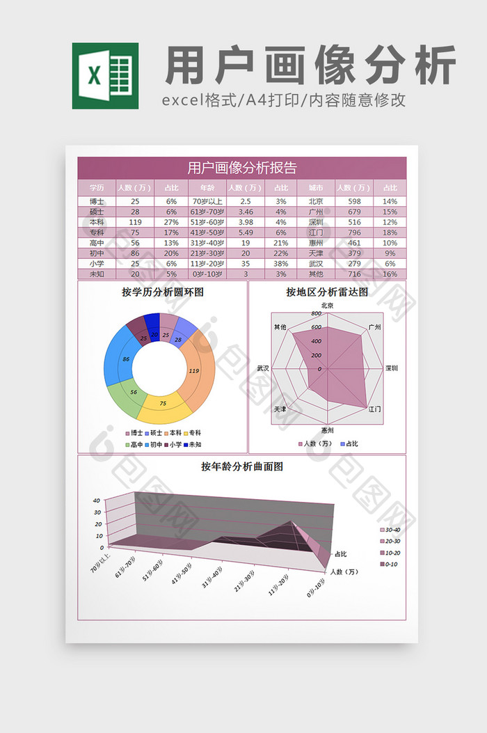 用户画像分析报告excel表格模板