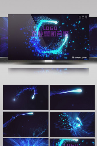 炫丽蓝色粒子光线爆炸LOGO定版AE模板图片