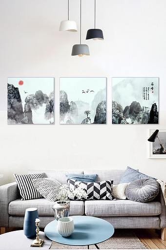 石峰中式客厅书房装饰画无框画设计图片