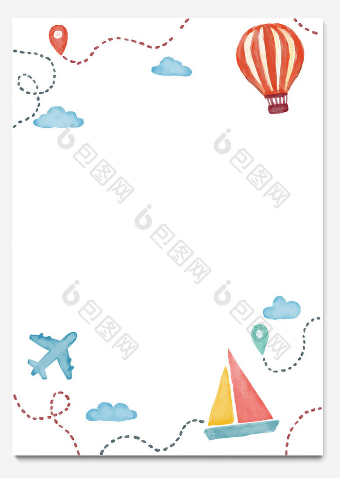 手绘水彩卡通热气球背景a4信纸模板下载图片素材