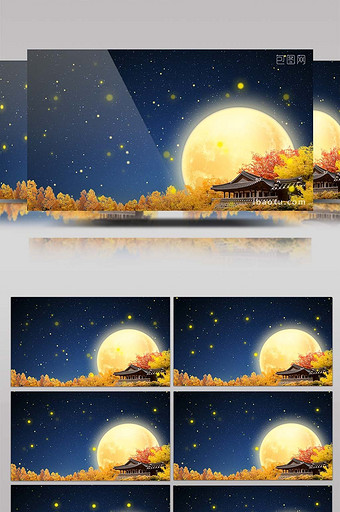 唯美月色粒子树林房屋节日夜空舞台图片