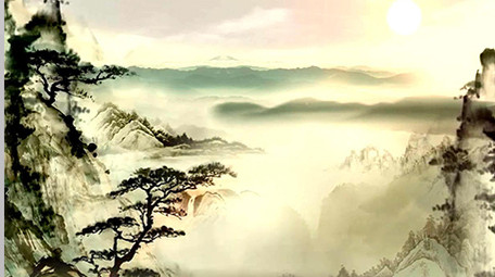 水墨山水大气晕染柳树松鼠山水led大屏