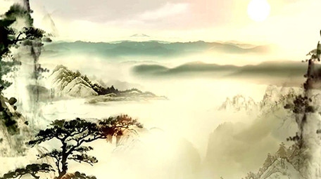 水墨山水大气晕染柳树松鼠山水led大屏