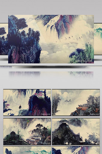 中国风水墨山水画led背景视频素材图片