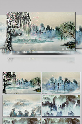 中国风气势磅礴古典山水水墨舞台背景视频图片