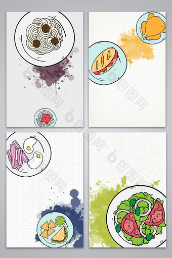 矢量涂鸦手绘美食季西餐海报背景图图片
