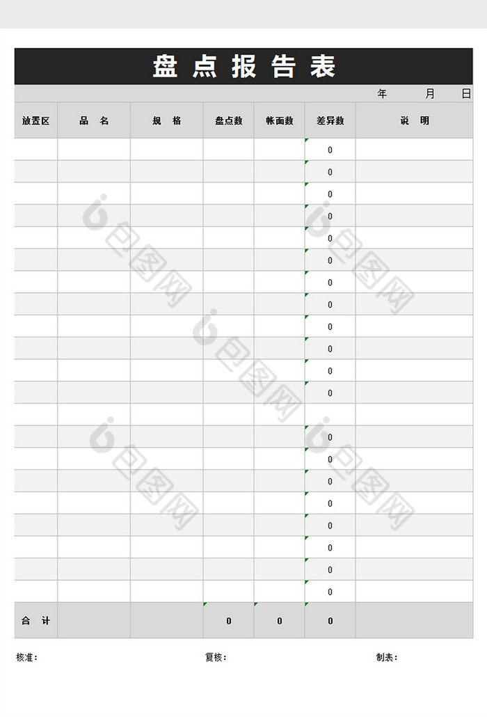 盘点报告表excel表格模版