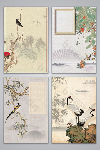 复古中国风手绘花卉背景图图片