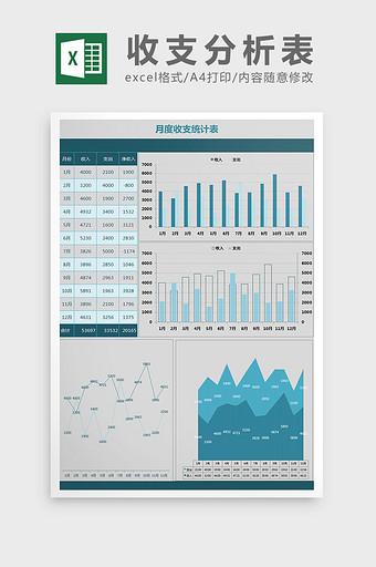 月度收支对比分析表Excel模板图片