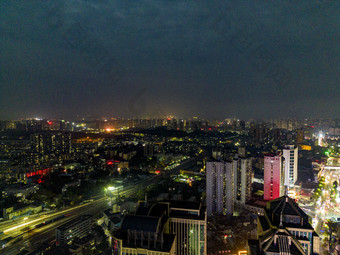 城市夜幕降临夜景灯光<strong>万家灯火</strong>航拍摄影图