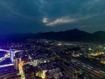 城市夜幕降临夜景灯光万家灯火航拍摄影图