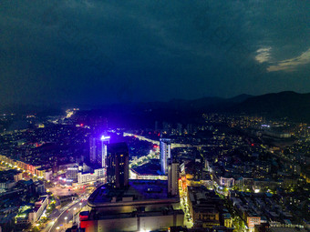 城市夜幕降临夜景灯光<strong>万家</strong>灯火航拍摄影图