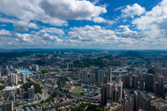 贵阳城市蓝天白云高楼建筑航拍图