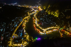 贵州镇远古镇夜景大景航拍摄影图