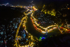 贵州镇远古镇夜景大景航拍摄影图
