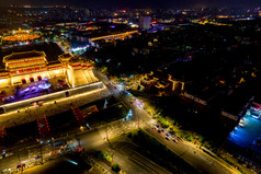河南洛阳顺天门城市夜景航拍摄影图