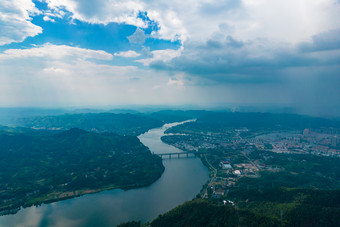 祖国大好<strong>河山</strong>丘陵山川蓝天白云航拍摄影图