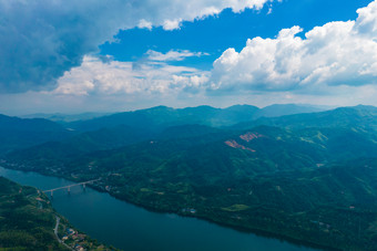 祖国大好河山丘陵山川蓝天白云航拍摄影图