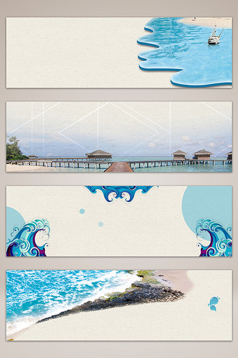 海洋简约沙滩banner海报背景图片