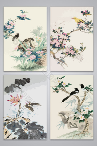 中国风花鸟水墨风格设计背景图图片