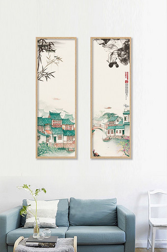中国风水墨风格无框画书房客厅装饰画展板图片