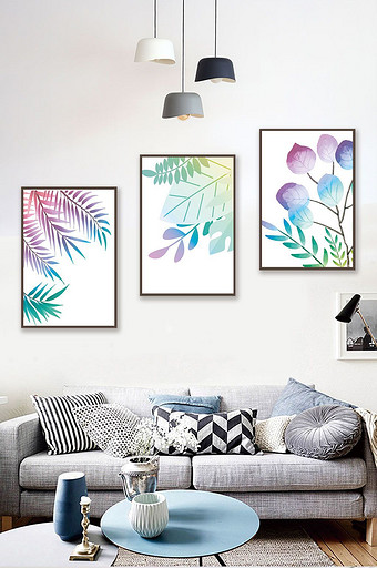 五彩树叶抽象装饰画图片