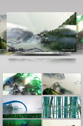 中国风水墨竹子毛笔太极山水风景画视频图片
