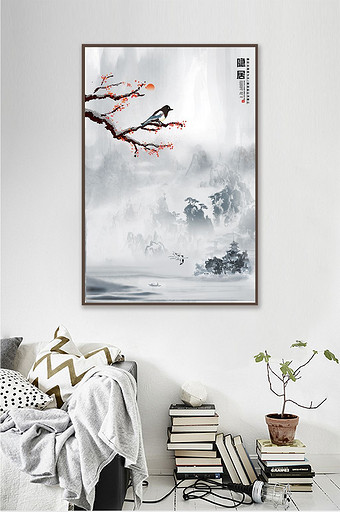 中国风彩色山峦清水装饰画图片