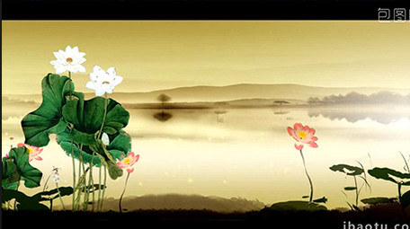 水墨山水荷花大气江河舞台LED