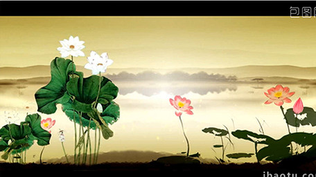 水墨山水荷花大气江河舞台LED