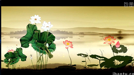 水墨山水荷花大气江河舞台LED