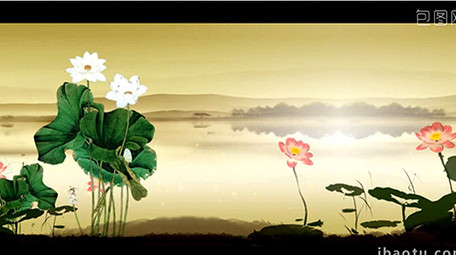 水墨山水荷花大气江河舞台LED