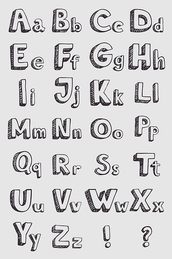 矢量手绘立体英文字母符号