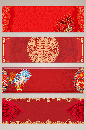 中国风格喜庆红色婚礼banner海报背景图片