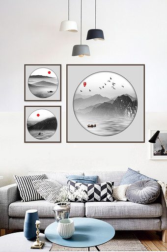 新中式山水创意装饰画客厅书房装饰画图片