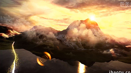 三维天空太阳升起片头logo展示