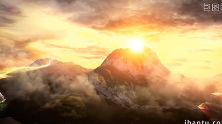 三维天空太阳升起片头logo展示