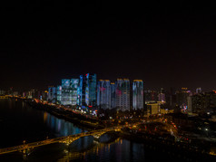 湖南长沙城市夜景灯光航拍