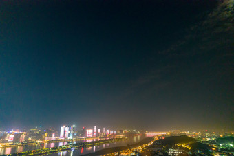 湖南长沙<strong>湘江</strong>两岸<strong>夜景</strong>灯光航拍摄影图