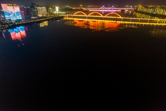 长沙湘江两岸夜景灯光航拍摄影图