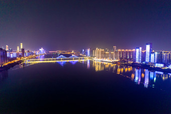 长沙<strong>湘江</strong>两岸<strong>夜景</strong>航拍摄影图