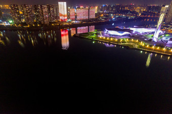 长沙<strong>湘江</strong>两岸<strong>夜景</strong>航拍摄影图