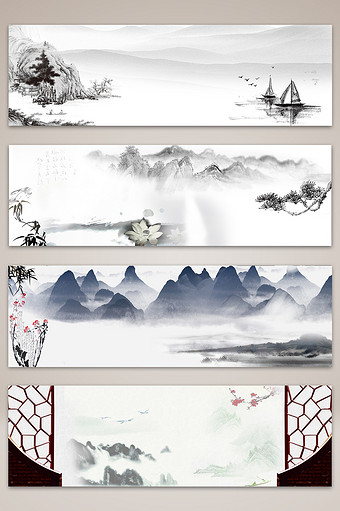 中国风复古传统水墨海报banner背景图图片