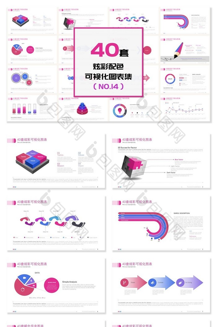 40套炫彩配色可视化图表PPT模板图片图片
