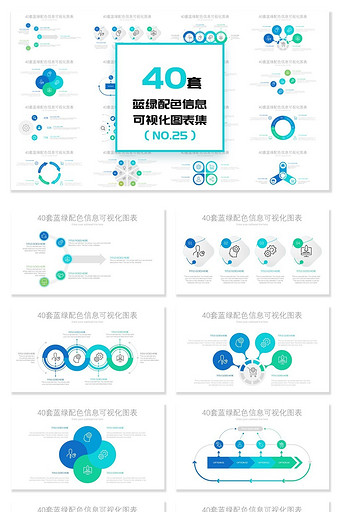 40套蓝绿配色信息可视化PPT图表