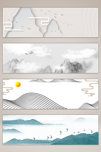 中式中国风创意山水海报banner背景图图片