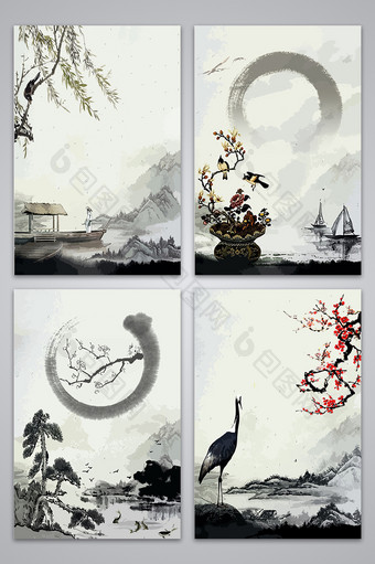 中国风元素中国风圆环海报设计背景图图片