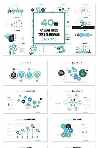 40套水蓝色信息可视化PPT图表图片