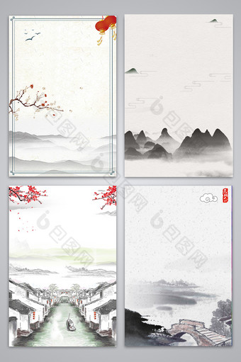 江南山水中国风海报背景图片