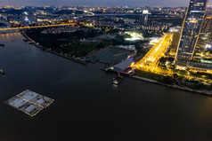 广州城市夕阳晚霞夜幕降临夜景航拍摄影图